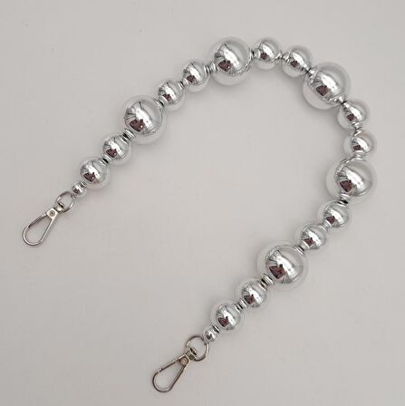 47 cm Kancalı Parlak Gümüş Renk İncili Akrilik Zincir Gümüş Metalli