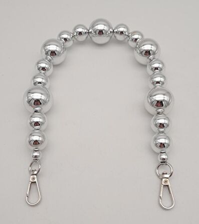 47 cm Kancalı Parlak Gümüş Renk İncili Akrilik Zincir Gümüş Metalli