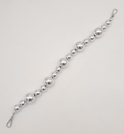 47 cm Kancalı Parlak Gümüş Renk İncili Akrilik Zincir Gümüş Metalli