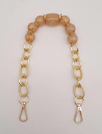 42 cm Kancalı Sütlü Kahve Renk Akrilik Zincir Light Gold Metalli