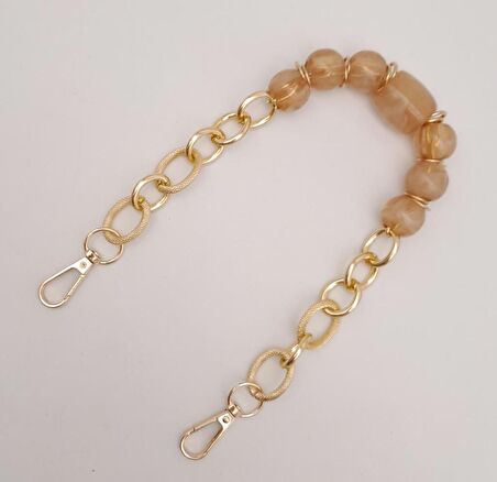 42 cm Kancalı Sütlü Kahve Renk Akrilik Zincir Light Gold Metalli