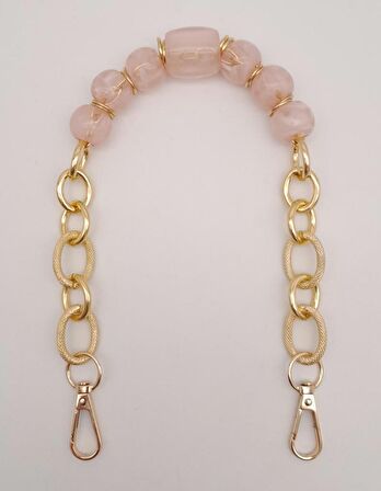 42 cm Kancalı Pudra Renk Akrilik Zincir Light Gold Metalli