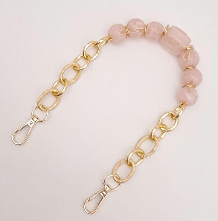 42 cm Kancalı Pudra Renk Akrilik Zincir Light Gold Metalli