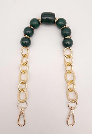 42 cm Kancalı Koyu Yeşil Renk Akrilik Zincir Light Gold Metalli