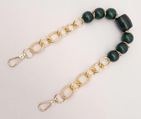 42 cm Kancalı Koyu Yeşil Renk Akrilik Zincir Light Gold Metalli