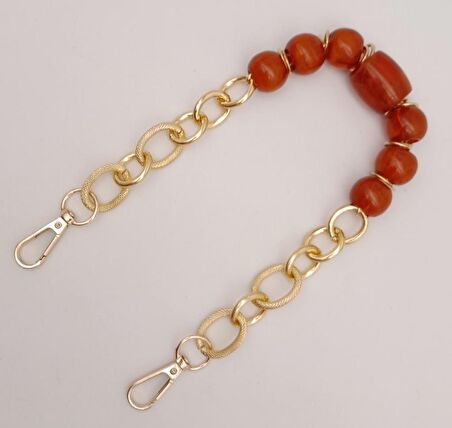 42 cm Kancalı Kehribar Renk Akrilik Zincir Light Gold Metalli