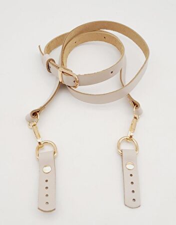 130X1.5 Cm Bej Gerçek Deri Light Gold Tokalı Çanta Sapı