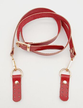Gerçek Deri Ayarlı Uzun Sap 2X130 Kırmızı Light Gold Metalli