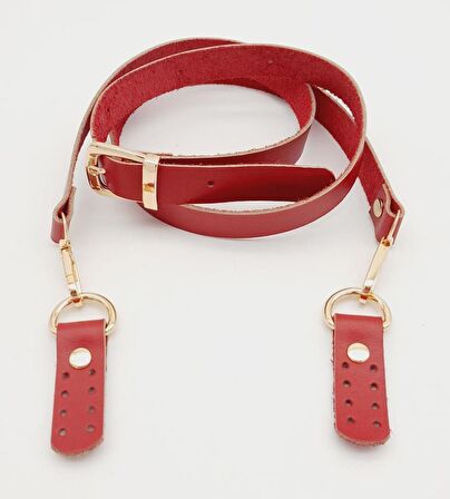 Gerçek Deri Ayarlı Uzun Sap 2X130 Kırmızı Light Gold Metalli