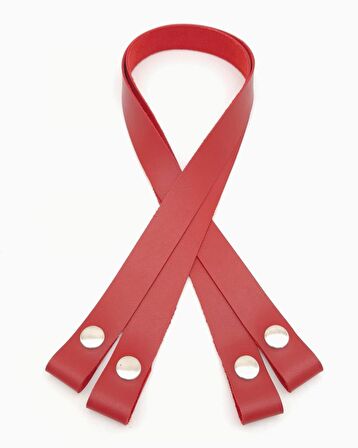 Tek Kat Suni Deri Kırmızı Çıtçıtlı Çanta Sapı Gümüş Metalli