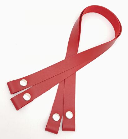 Tek Kat Suni Deri Kırmızı Çıtçıtlı Çanta Sapı Gümüş Metalli