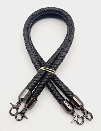 Siyah Örme Çanta Sapı Füme Metal