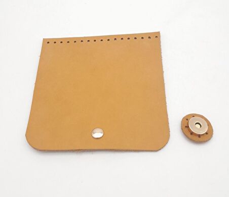 14x14 cm Açık Taba Gerçek Deri Çanta Kapağı Light Gold Metalli