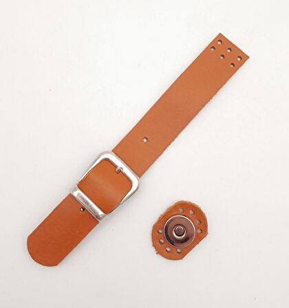 18x2.3 cm Turuncu Taba Gerçek Deri Tokalı Çanta Kapağı Gümüş Metalli