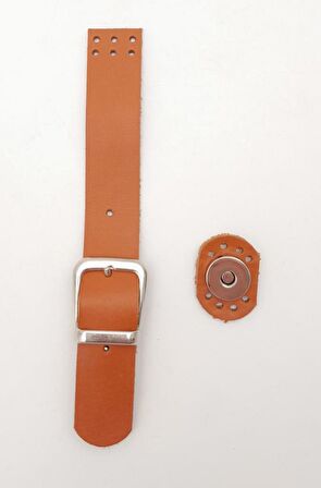 18x2.3 cm Turuncu Taba Gerçek Deri Tokalı Çanta Kapağı Gümüş Metalli