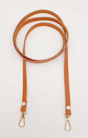 Gerçek Deri Spagetti Model Turuncu Taba Light Gold Metal Çanta Sapı