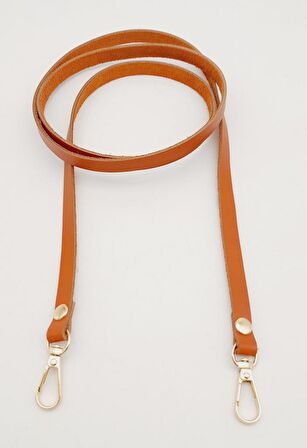 Gerçek Deri Spagetti Model Turuncu Taba Light Gold Metal Çanta Sapı