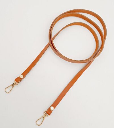 Gerçek Deri Spagetti Model Turuncu Taba Light Gold Metal Çanta Sapı