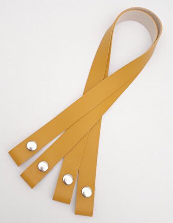 Tek Kat Suni Deri Hardal Çıtçıtlı Çanta Sapı Gümüş Metalli