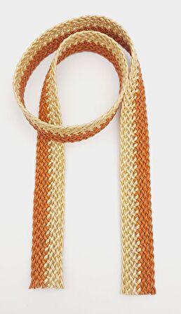 3.5 Cm Gold Taba Renk Deri Hasır Örgü Kolon 1 Metre