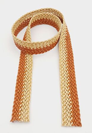 3.5 Cm Gold Taba Renk Deri Hasır Örgü Kolon 1 Metre