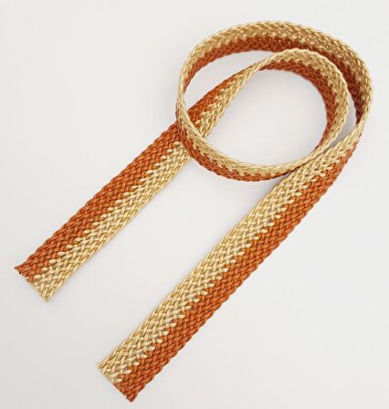 3.5 Cm Gold Taba Renk Deri Hasır Örgü Kolon 1 Metre