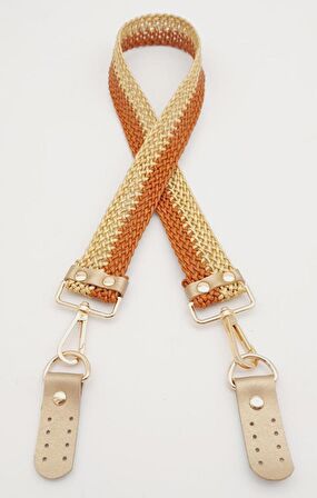 Gold Taba Renk Böceli Deri Hasır Örgü Çanta Sapı Light Gold Metalli