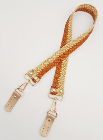 Gold Taba Renk Böceli Deri Hasır Örgü Çanta Sapı Light Gold Metalli