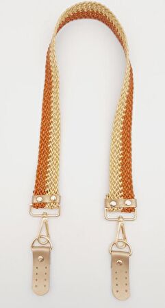 Gold Taba Renk Böceli Deri Hasır Örgü Çanta Sapı Light Gold Metalli