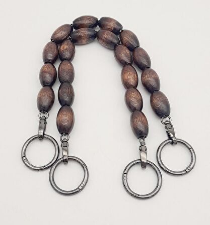 37 cm Ahşap Koyu Renk Boncuklu Çanta Sapı Füme Metalli