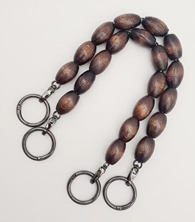 37 cm Ahşap Koyu Renk Boncuklu Çanta Sapı Füme Metalli