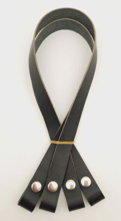 Gerçek Deri Çıtçıtlı Çanta Sapı Siyah Renk Gümüş Metalli