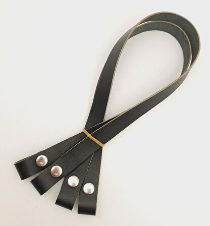 Gerçek Deri Çıtçıtlı Çanta Sapı Siyah Renk Gümüş Metalli