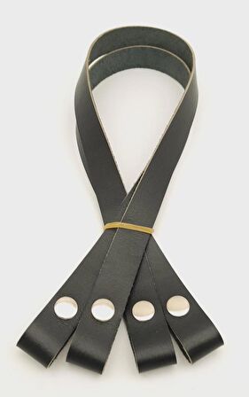 Gerçek Deri Çıtçıtlı Çanta Sapı Siyah Renk Gümüş Metalli