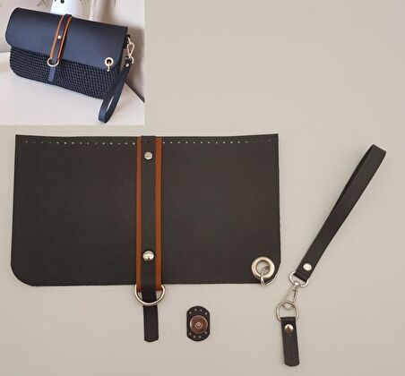 Suni Deri Abiye Cluch Çanta Seti Siyah Renk Gümüş Metalli