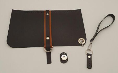 Suni Deri Abiye Cluch Çanta Seti Siyah Renk Gümüş Metalli