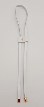 Beyaz Gerçek Deri Büzgü Light Gold Metalli