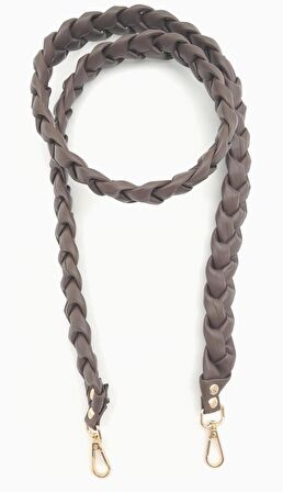 130 cm Örgü Model Kahverengi Suni Deri Çanta Sapı Light Gold Metalli