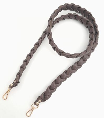 130 cm Örgü Model Kahverengi Suni Deri Çanta Sapı Light Gold Metalli