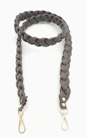 130 cm Örgü Model Kahverengi Suni Deri Çanta Sapı Light Gold Metalli