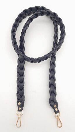 135 cm Örgü Model Lacivert Renk Suni Deri Çanta Sapı Light Gold Metalli