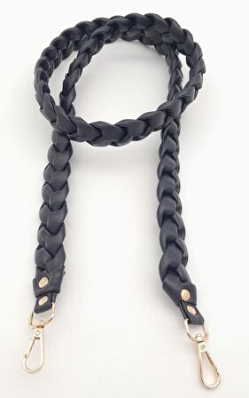 135 cm Örgü Model Lacivert Renk Suni Deri Çanta Sapı Light Gold Metalli