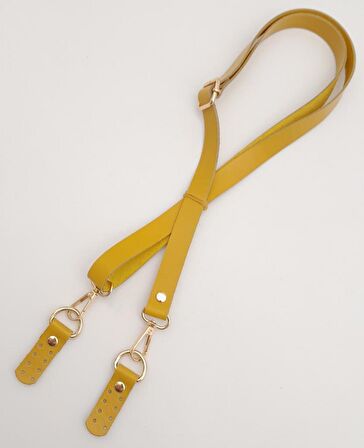 Gerçek Deri Limon Küfü Renk 2x130 cm Sürgütlü Ayarlanabilir Çanta Sapı Light Gold Metalli
