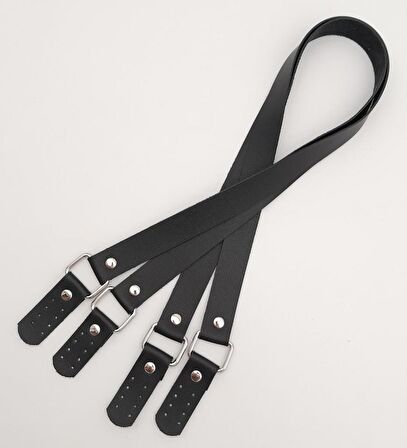 Karedört Model Suni Deri Siyah Renk Çanta Sapı Gümüş Metal