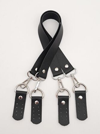 Suni Deri 55 Cm Misu Model Çift Sap Siyah Renk Gümüş Metal