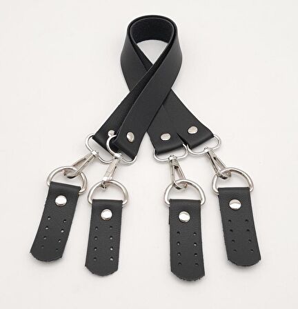 Suni Deri 55 Cm Misu Model Çift Sap Siyah Renk Gümüş Metal