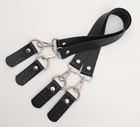 Suni Deri 55 Cm Misu Model Çift Sap Siyah Renk Gümüş Metal