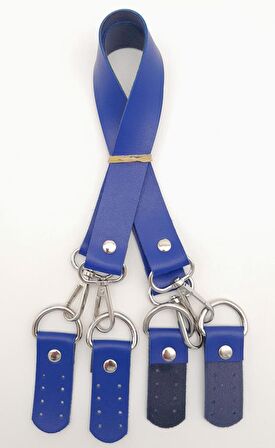 Suni Deri 55 Cm Misu Model Çift Sap Mavi Renk Gümüş Metal