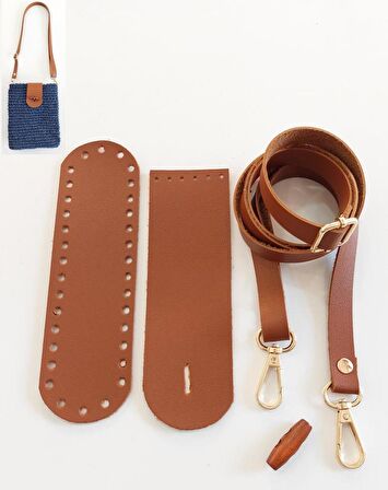 Suni Deri Ahşap Düğmeli Mini Bag Cep Telefonu Seti Taba Renk Light Gold Metalli