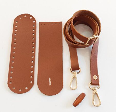 Suni Deri Ahşap Düğmeli Mini Bag Cep Telefonu Seti Taba Renk Light Gold Metalli